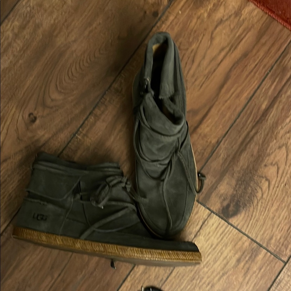 Women Olive Suede Boots - Picture 2 of 8